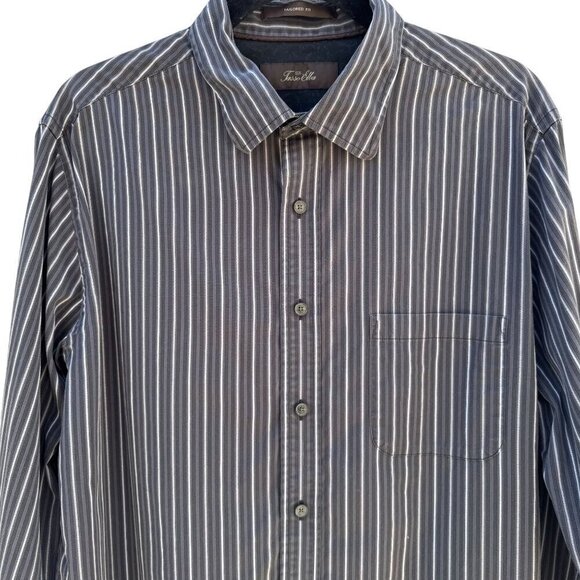 Tasso Elba Mens Tailored Fit Gray White Striped Button-Down Long Sleeve Shirt L - Picture 2 of 8